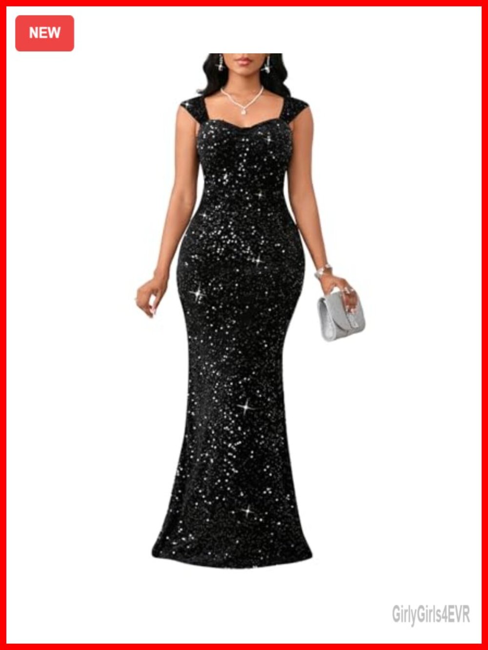 Sequin Mermaid Maxi Formal Evening Gown Sleeveless V Neck Prom Dress